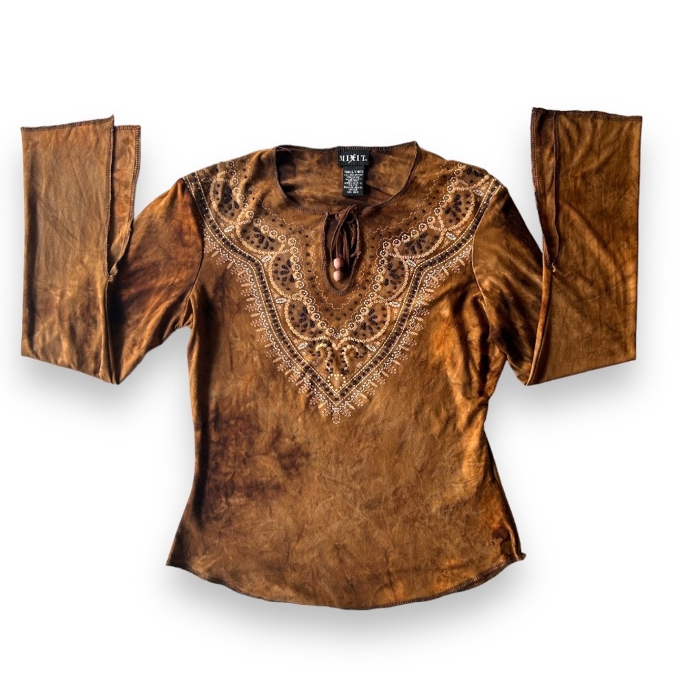 Brown beaded long sleeve, S